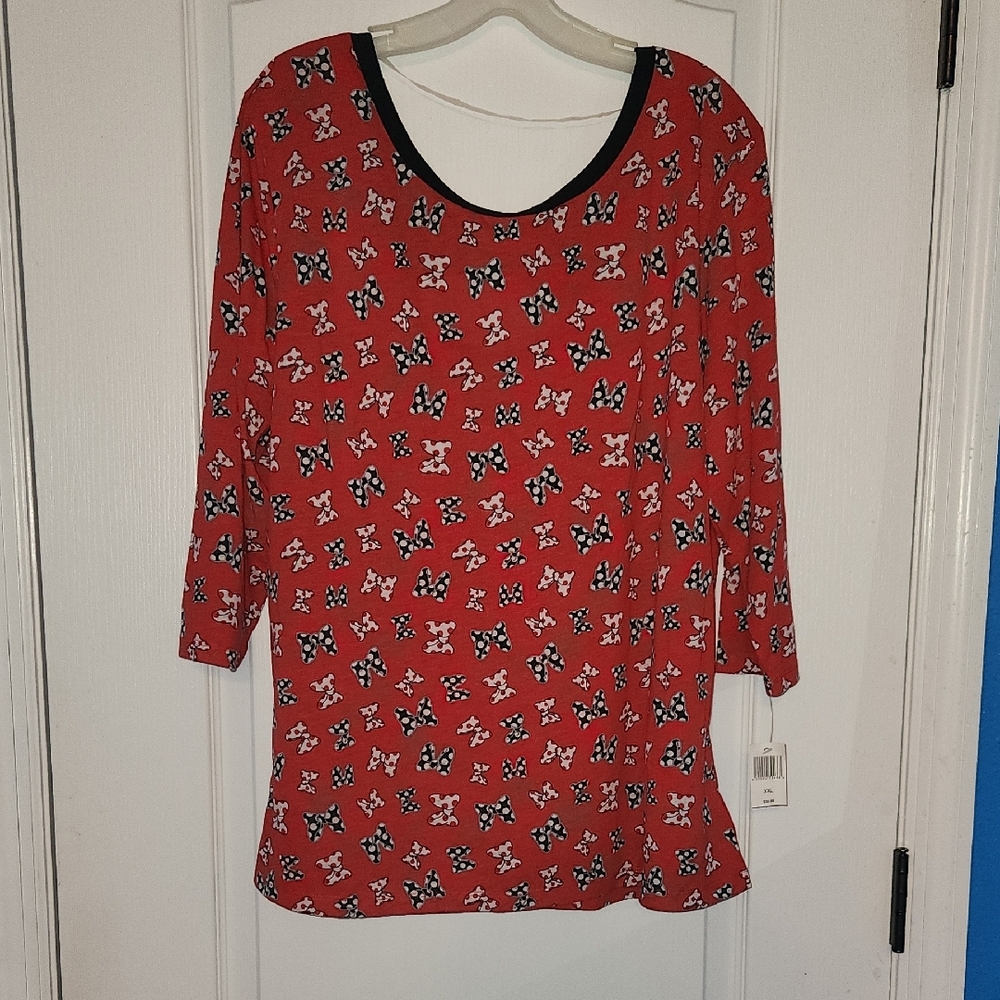 NWT Disney Parks Minnie Mouse Bow Back Detail 3/4 Sleeve Top